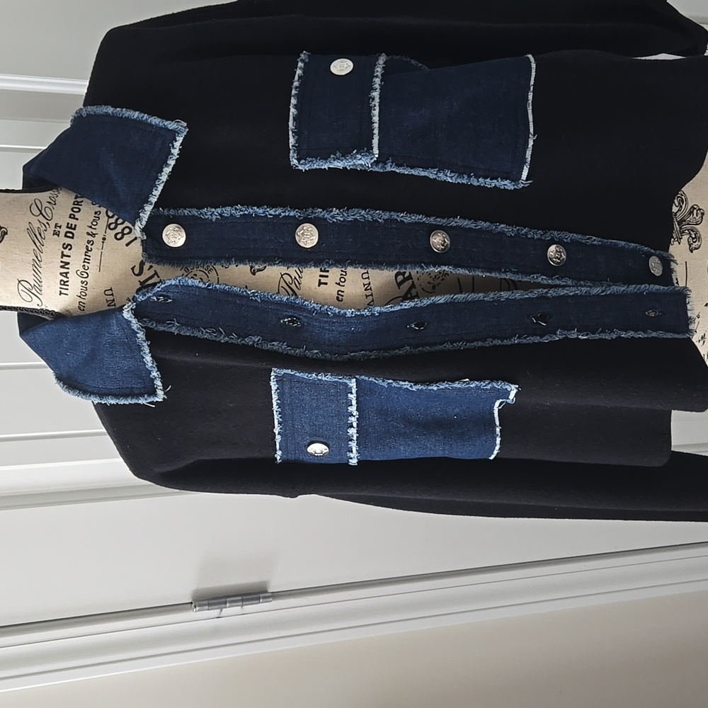 Nanette Lepore Black Jacket with Blue Denim Trim